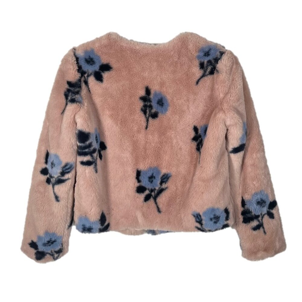 Zara Plush Faux Fur Floral Zip Up Coat Size Small - Picture 3 of 5